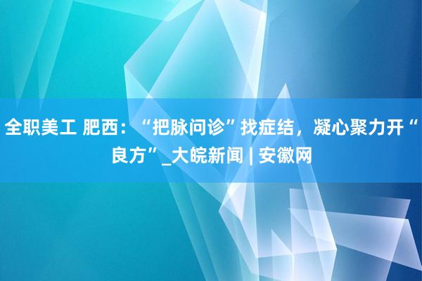 全职美工 肥西：“把脉问诊”找症结，凝心聚力开“良方”_大皖新闻 | 安徽网